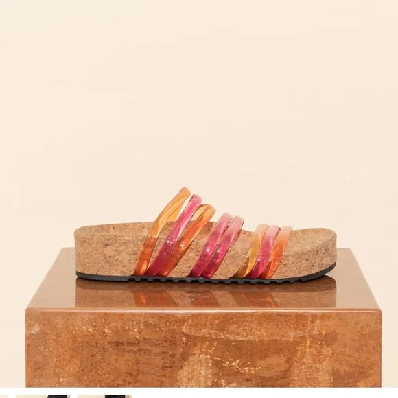 James Smith Rimini Slide – Vibrant Pink + Orange Cork Sandal – Size 9